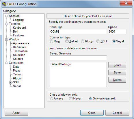 Configuring Putty to communicate with MSP430 over UART
